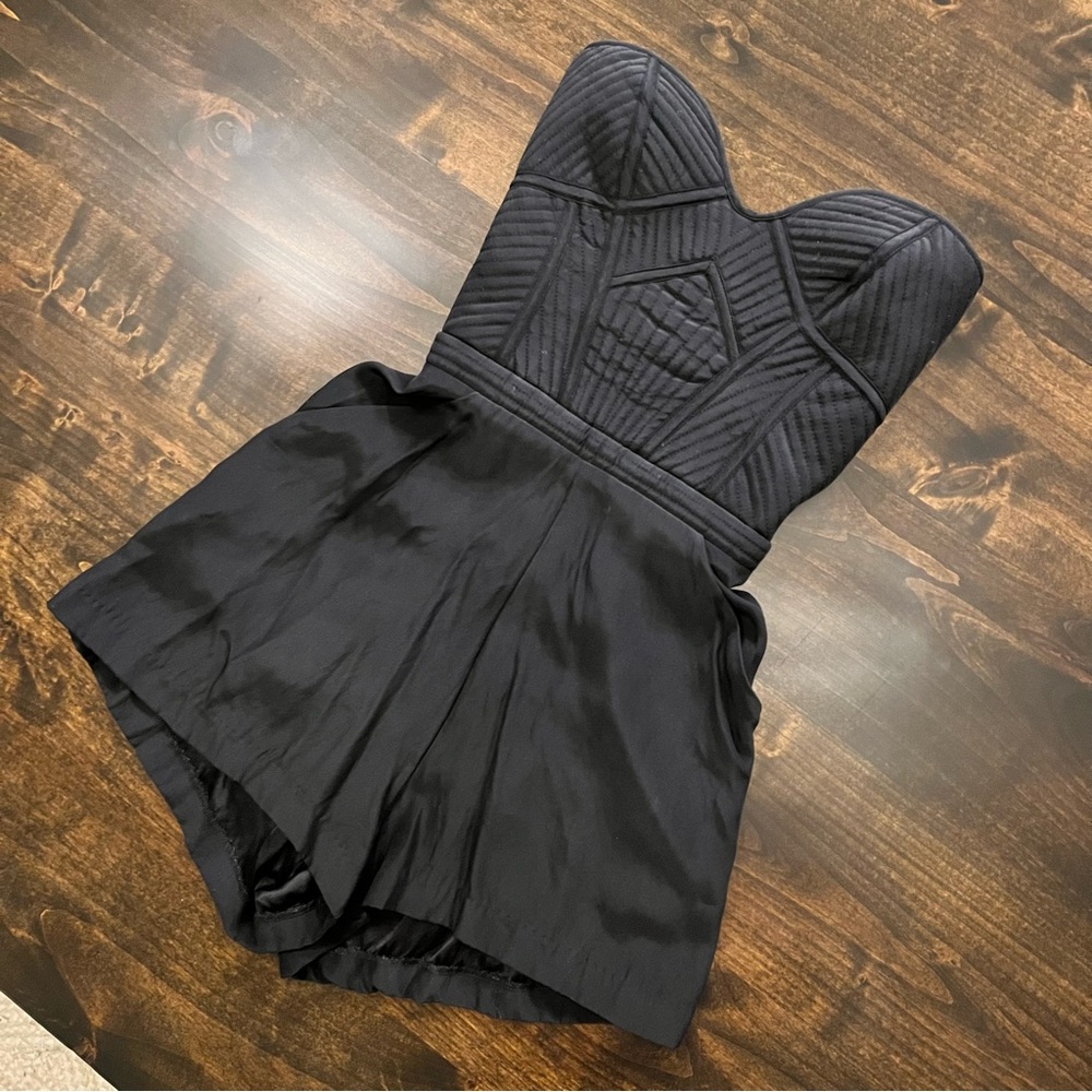 Parker Black Strapless Quilted Bustier Romper